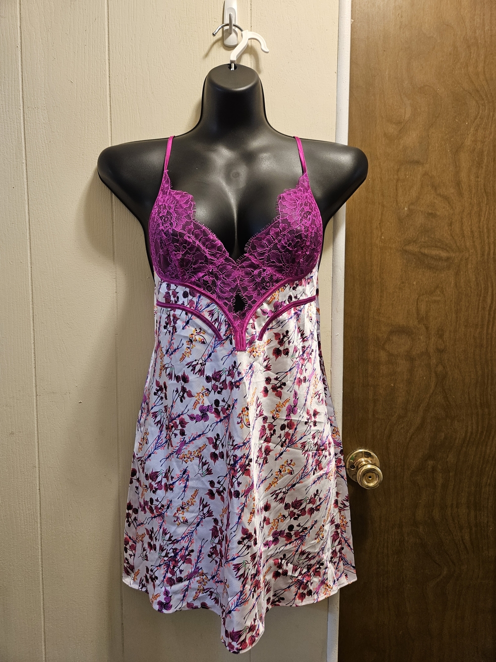 Victoria's Secret Fuchsia Lace Floral Chemise